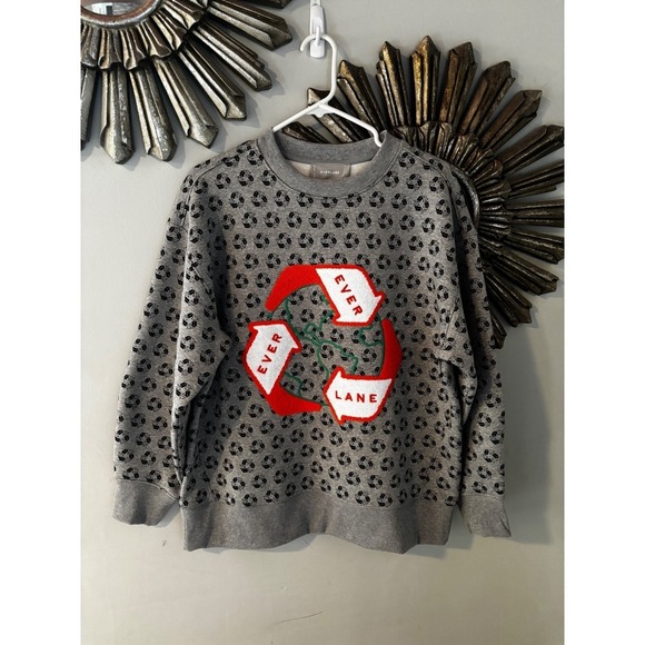 NWT $98 Everlane The ReTrack Oversized Crew Earth Day gray pullover sweatshirt S - Picture 2 of 8